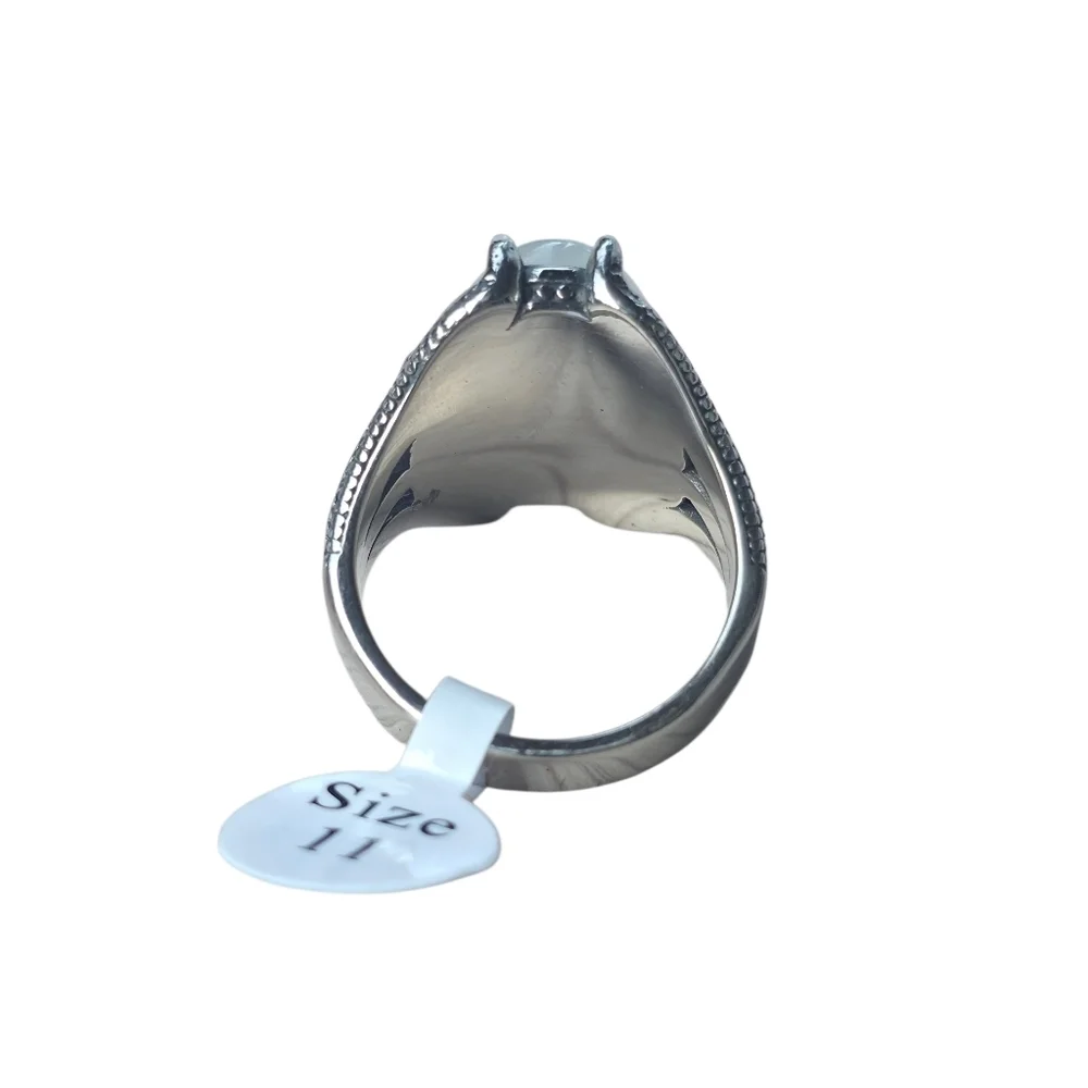 New Stainless Steel Men's Ring With Synthetic Opal Size 11